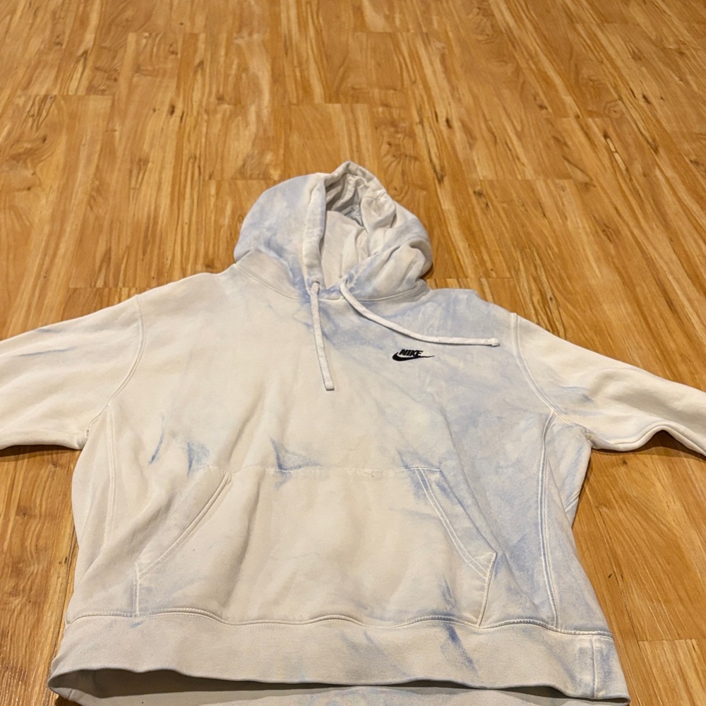 Nike White and Light Blue Hoodie